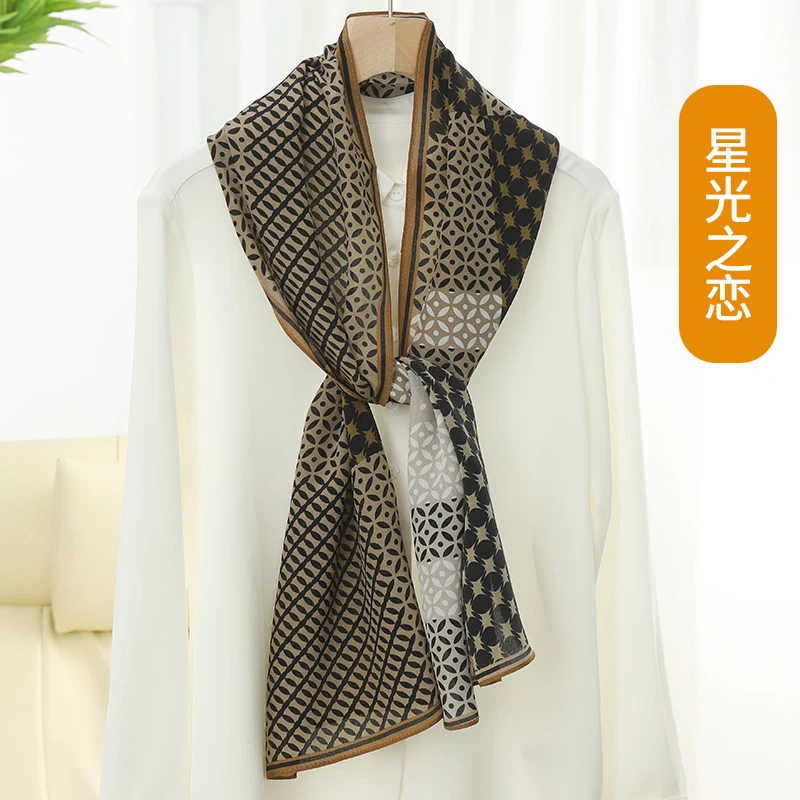 春夏季披肩高档真丝双绉印花长巾时尚洋气女士桑蚕丝围巾S8704