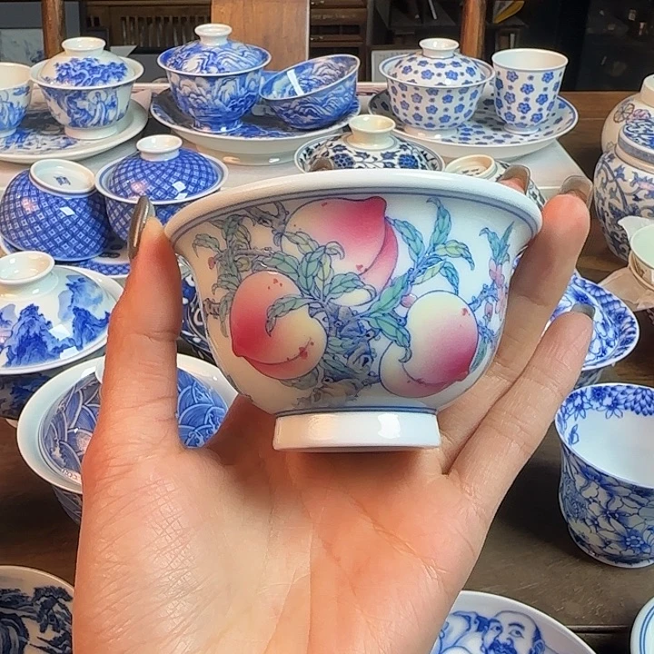 名窑口 粉彩五桃压手杯放漏