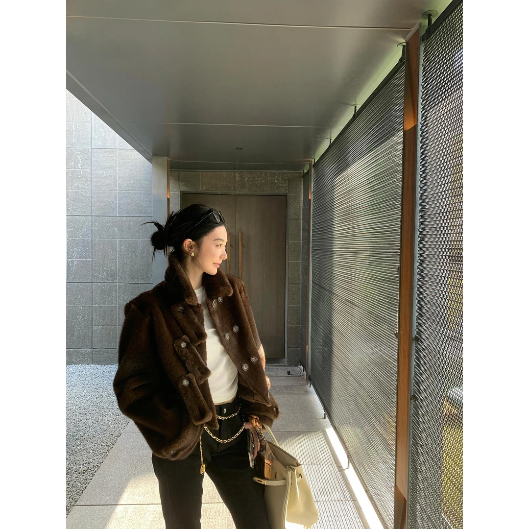 区区欧阳 立领仿貂毛环保皮草女冬季新款小个子复古保暖毛毛外套