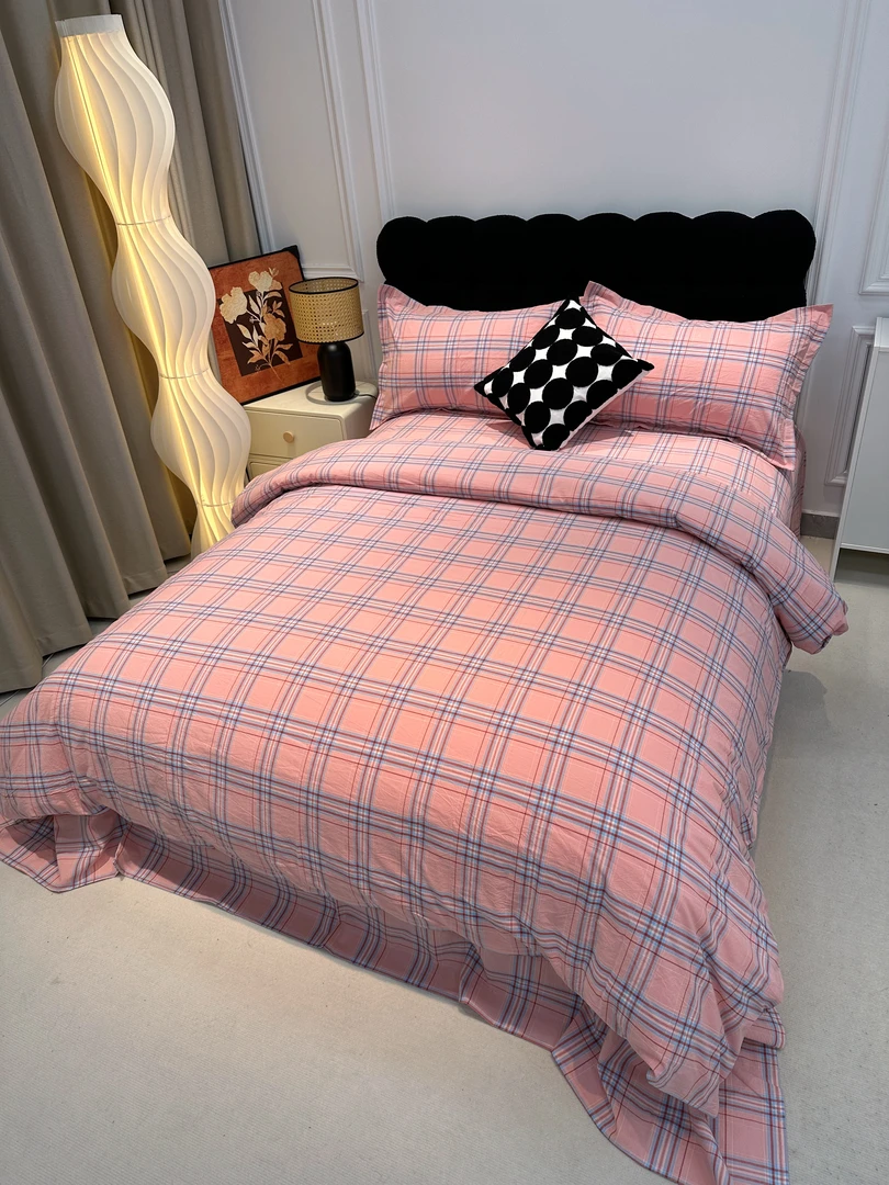 【新品四件套 尝鲜价】100%全棉棉纱简约格子床上用品被套三件套