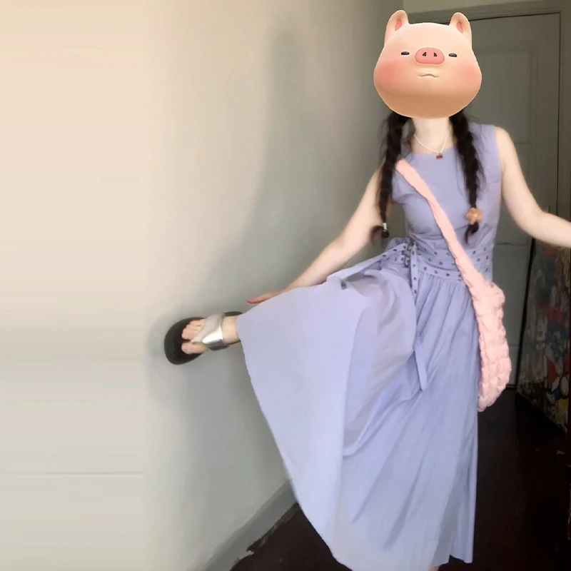 特价氛围感无袖背心连衣裙子女夏季2025新款微胖显瘦遮肚长裙3835