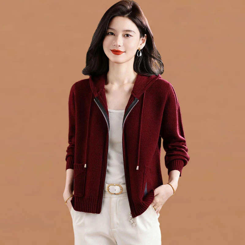 连帽毛衣卫衣外套女秋冬季2025新款洋气休闲减龄上衣拉链针织开衫