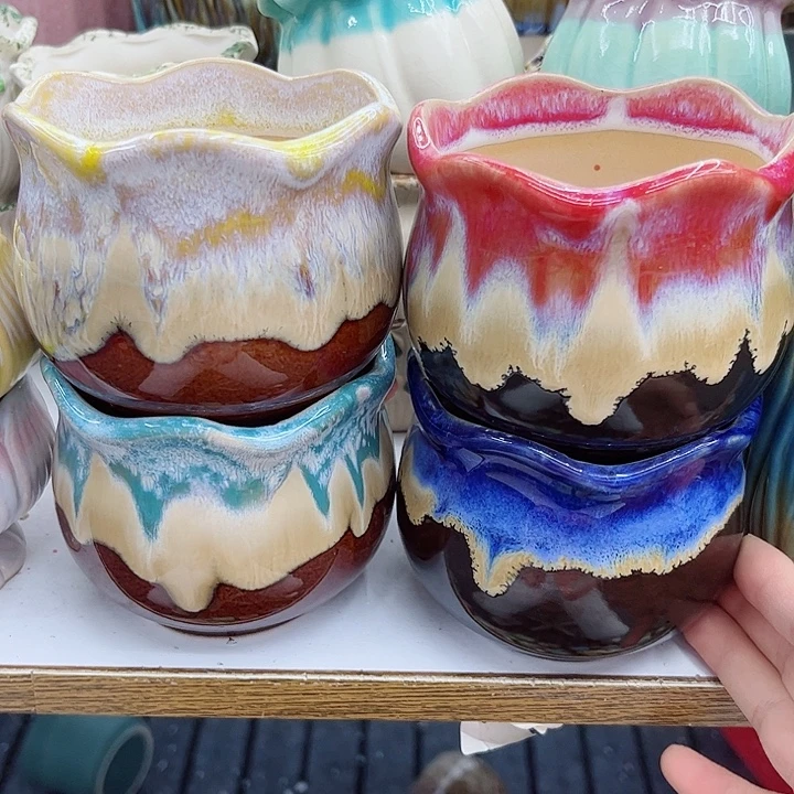 多肉绿植陶瓷花盆9.9包邮，有孔