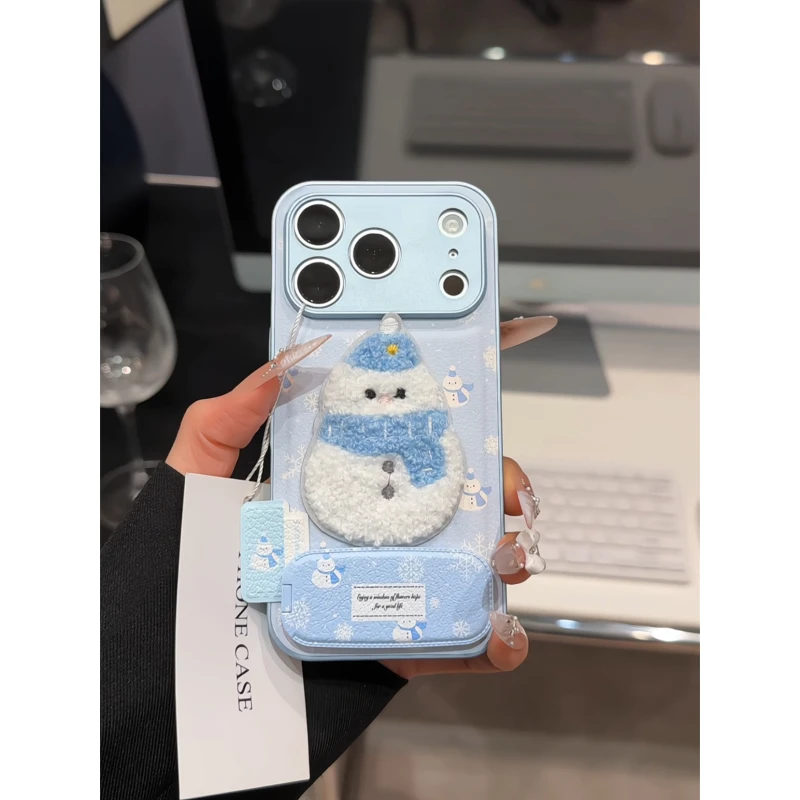 蓝围巾雪人适用苹果17p手机壳16PM金属皮纹防摔oppo华为p80小米女