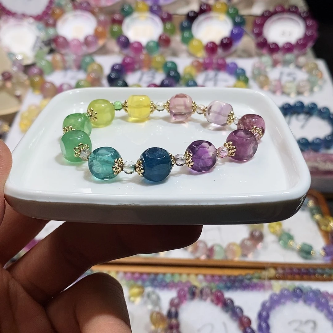 萤石手链未镶嵌彩虹渐变方糖