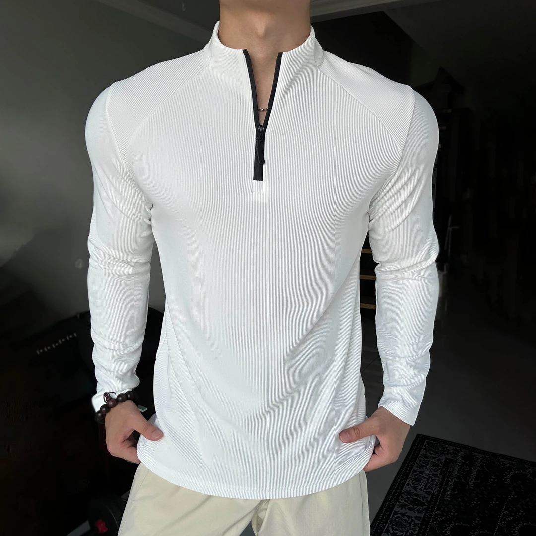 冬秋潮流男士立领半拉链运动长袖休闲百搭保暖健身T恤打底衫