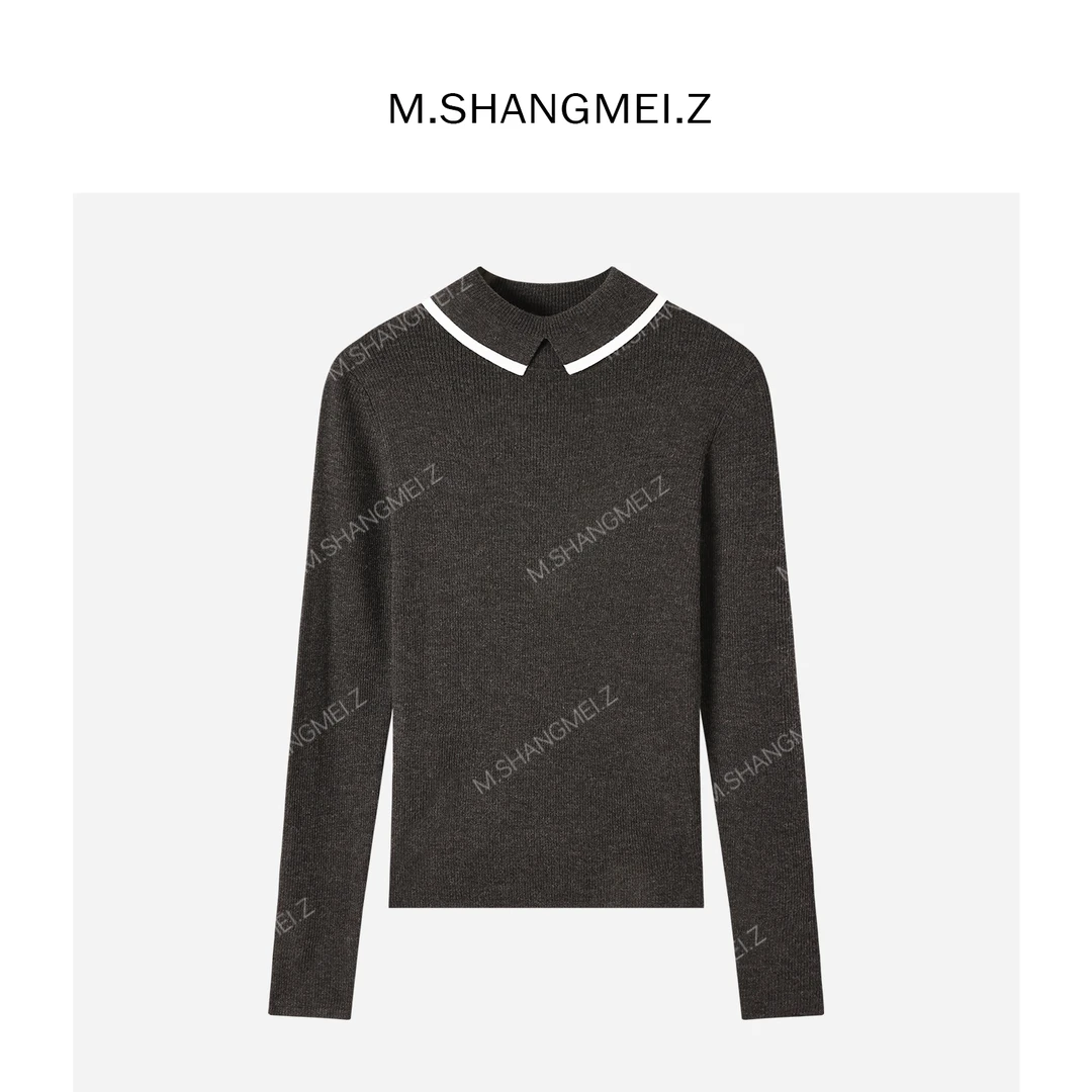 M.SHANGMEI.Z/沐熙美大哥法式修身显瘦翻领针织毛衣X123446