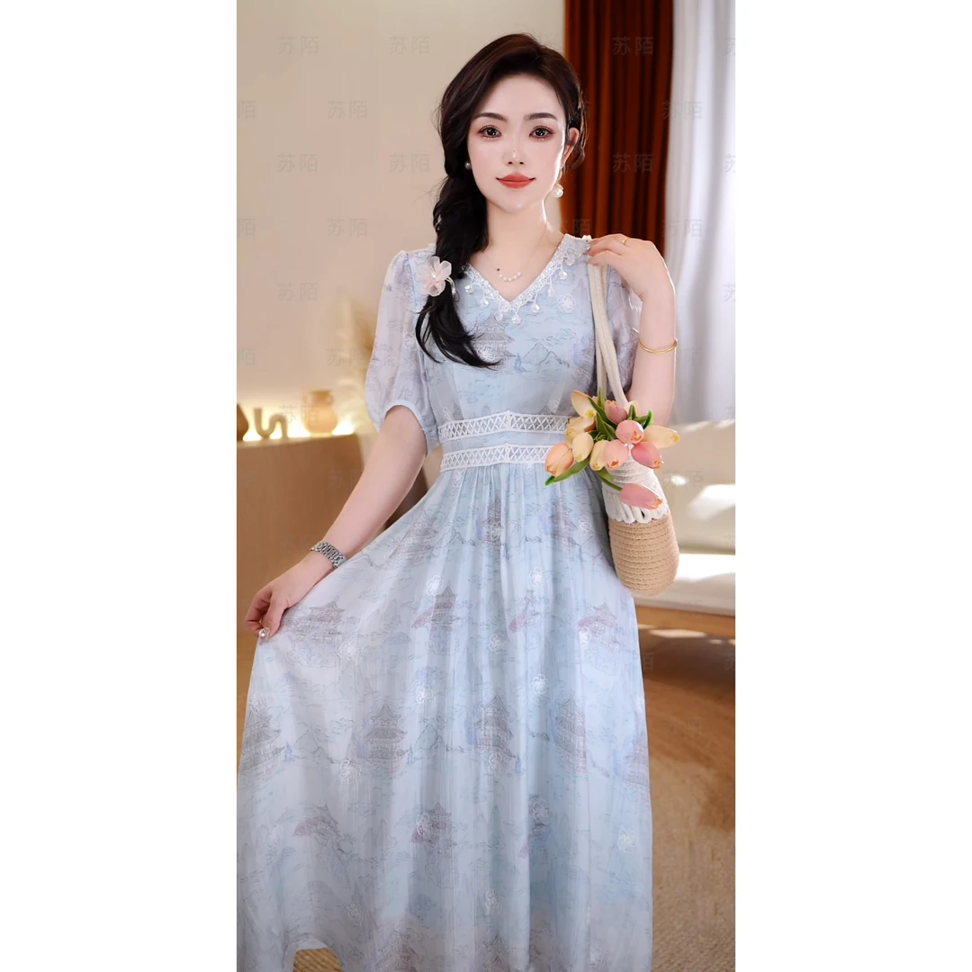苏陌法式温柔轻奢连衣裙2025新款夏季长款气质显瘦优雅日常