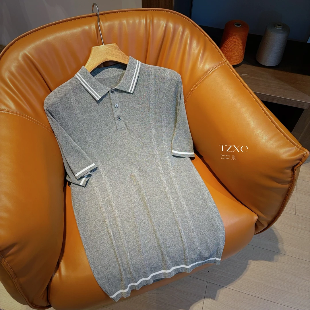 【55157-Z】高奢男装 2025春夏新款 莱赛尔简约男士短袖翻领POLO衫