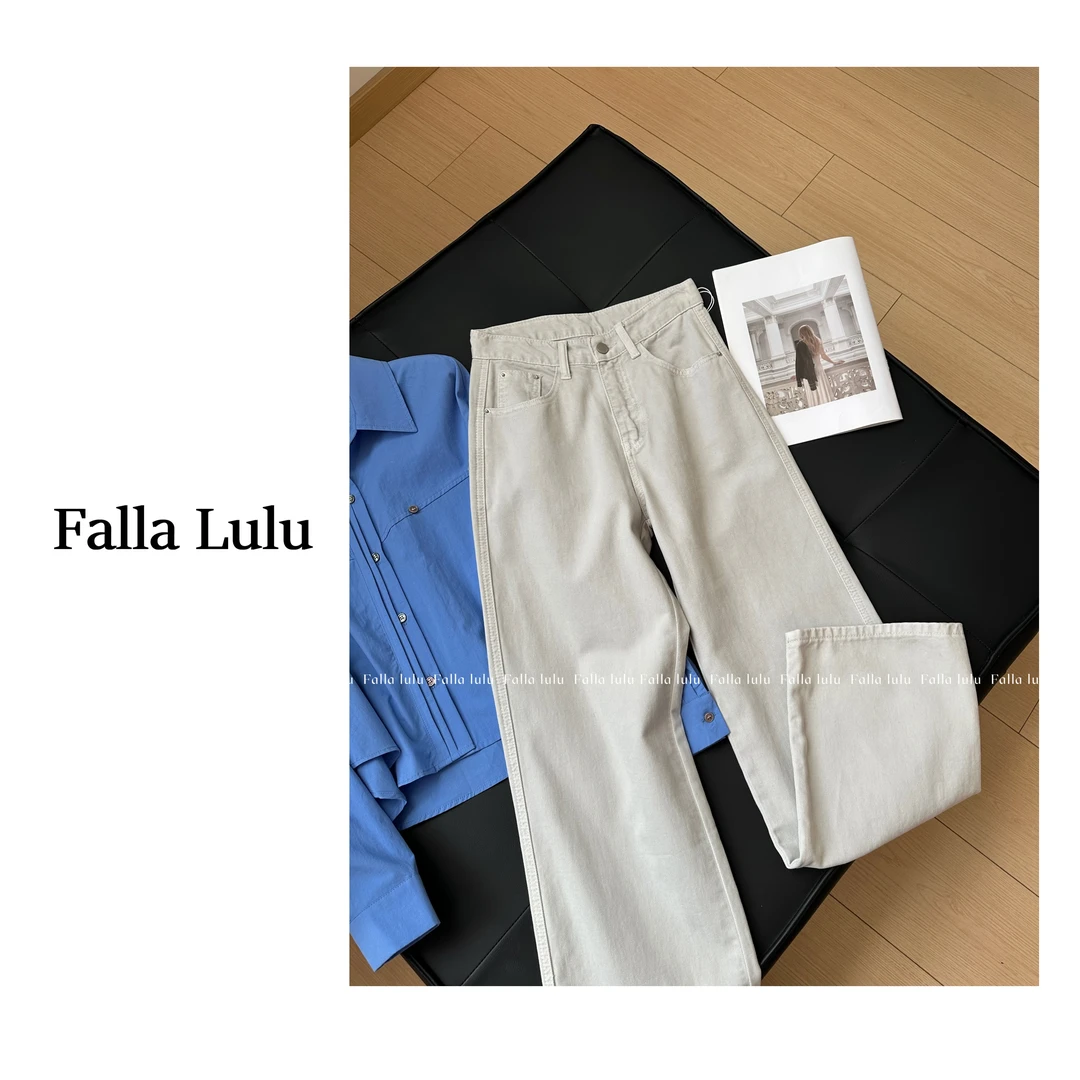 @英子家    复古高腰显瘦休闲窄版阔腿牛仔裤    A5414