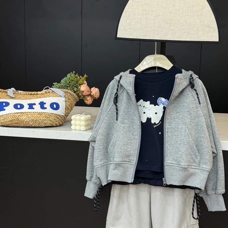 【现货】leomama女童抽绳卫衣外套春秋女孩拉链衫儿童洋气连帽衣