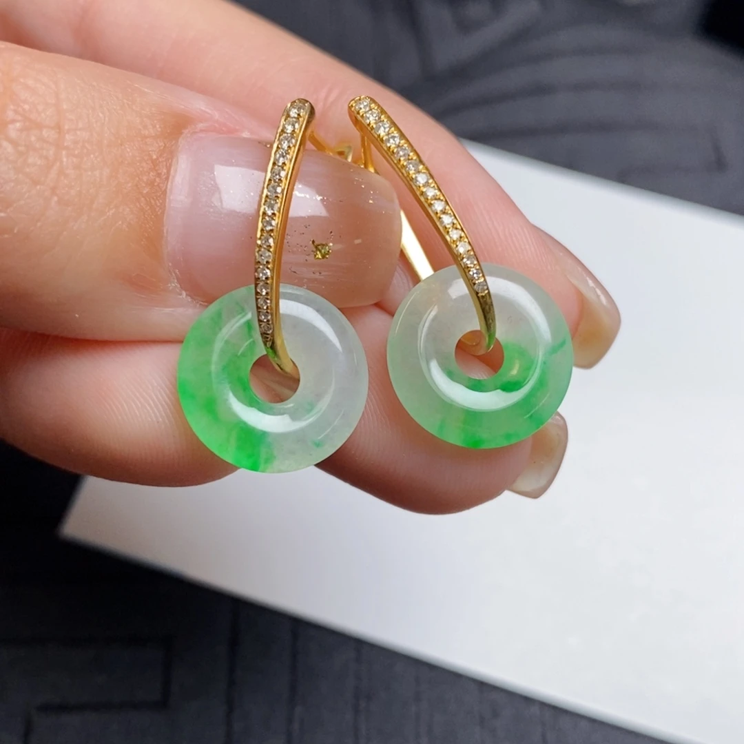 翡翠18K金镶嵌耳饰