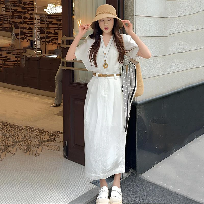 Lun/半夏山风/25夏季新款防晒显瘦宽松设计师款老钱风亚麻连衣裙
