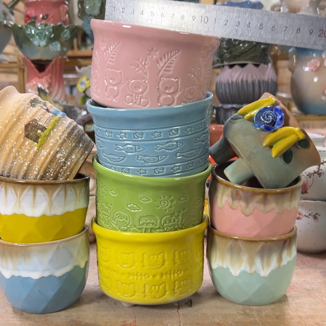 陶瓷花盆特价上新粉色微瑕口7-12厘米