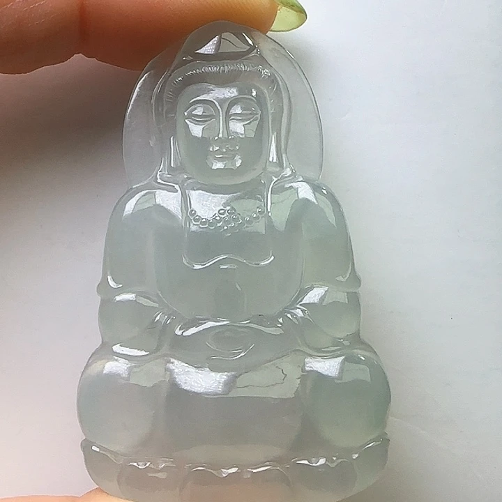 翡翠裸石天然缅料A货 晴底观音吊坠