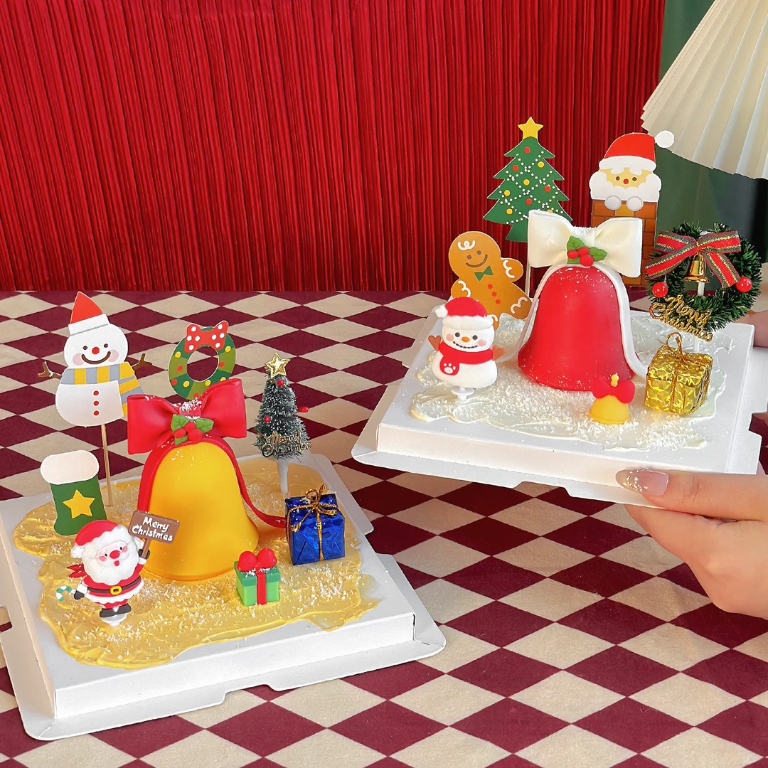 2026圣诞节铃铛蛋糕装饰摆件插件平安夜派对老人雪人节日快乐插牌