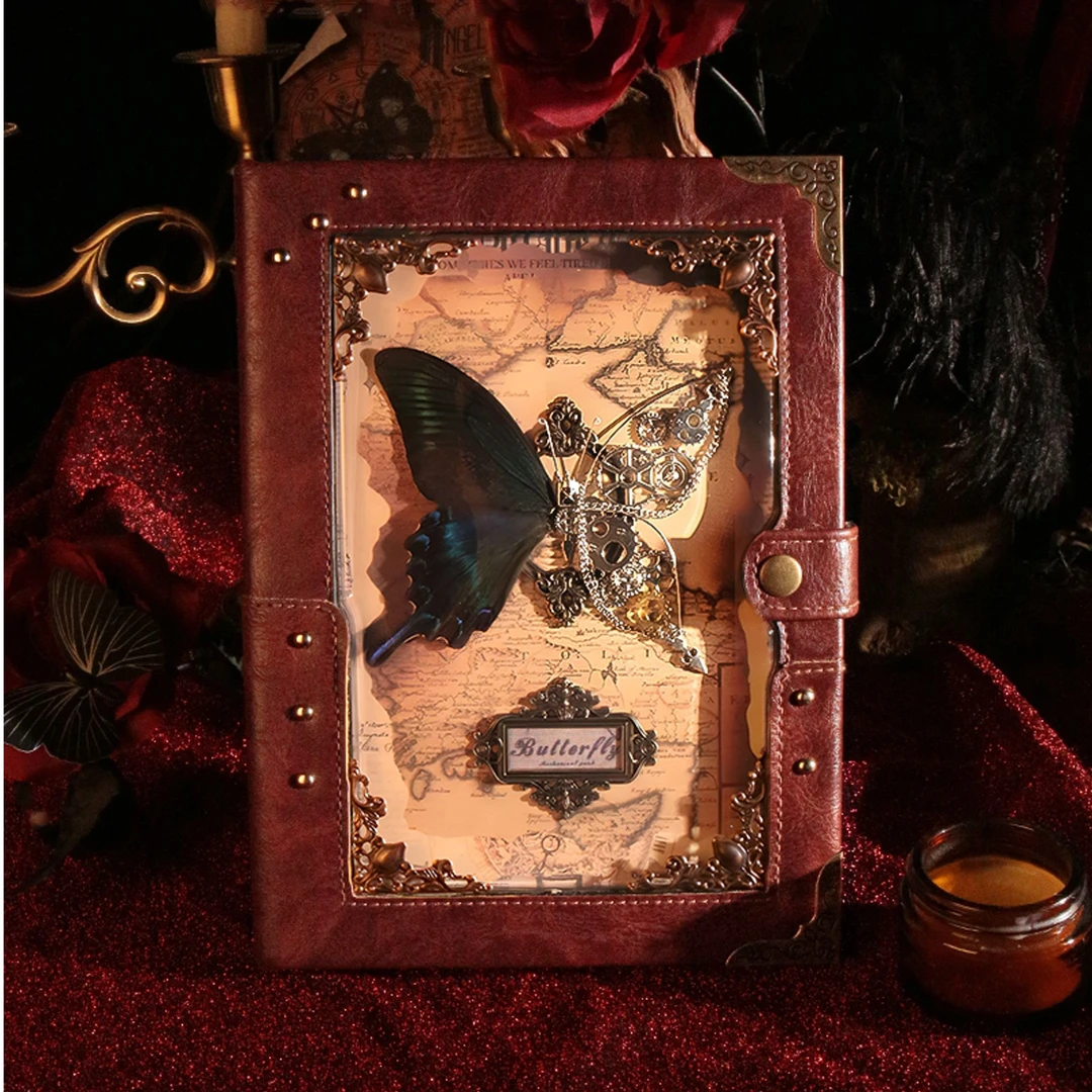 复古女孩蝴蝶日记本高颜值笔记本高级精致手帐本a5活页