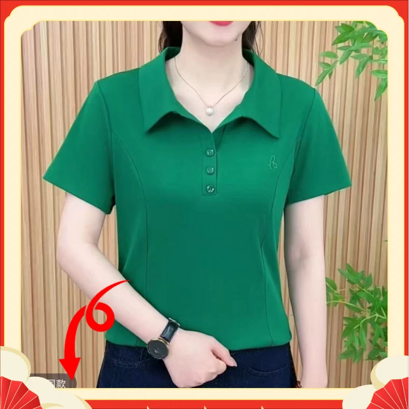 显瘦洋气时尚休闲百搭夏季女士纯色韩版减龄翻领衬衫夏装女装中年