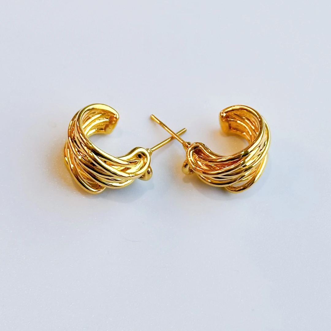 【燕窝】足金999黄金5D无氰绞丝百搭时尚耳钉