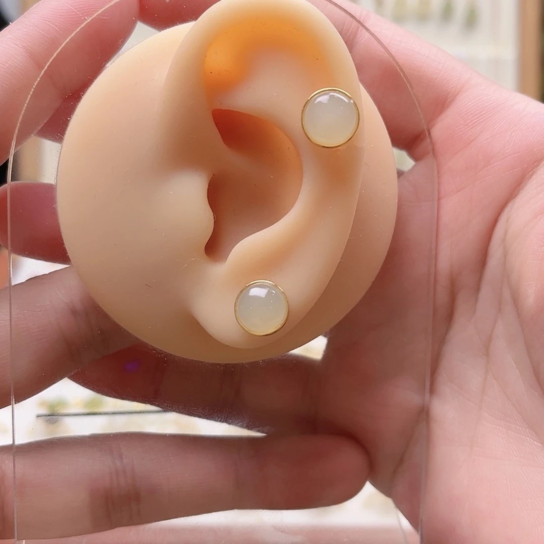 和田玉银S925镶嵌耳饰