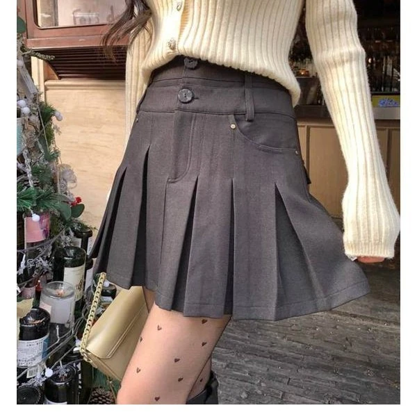 【清仓特惠】【【邱肉瑶清】秋冬ins风洋气辣妹高腰包臀黑色百褶短裙