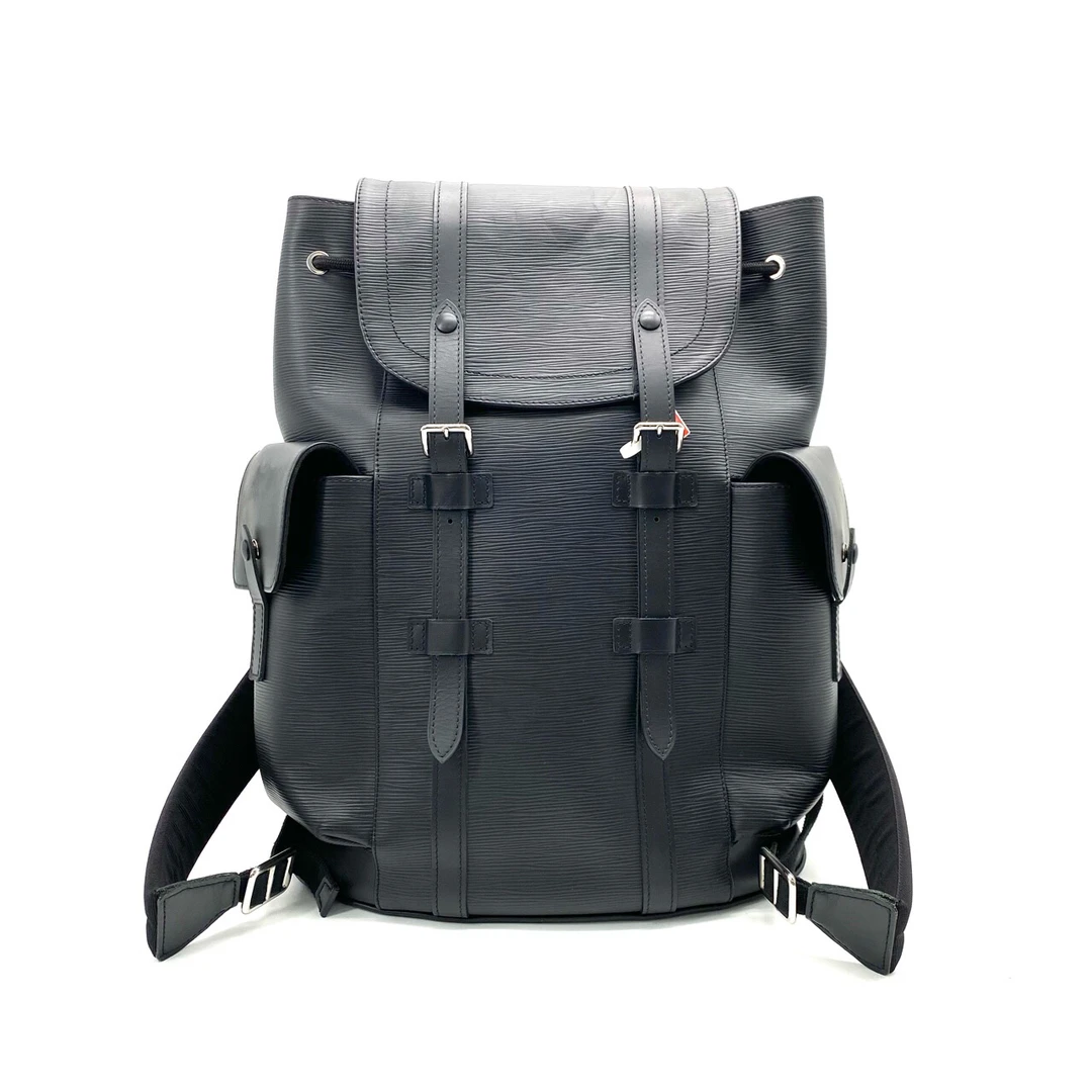 95新 LouisVuitton/路易威登 黑色水波纹Christopher双肩包38/44