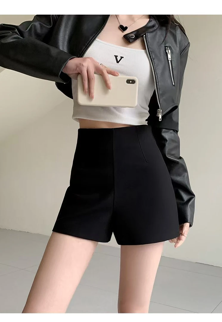 小霖～黑色短裤女外穿辣妹2025春秋不露屁股紧身休闲高腰罗马热裤