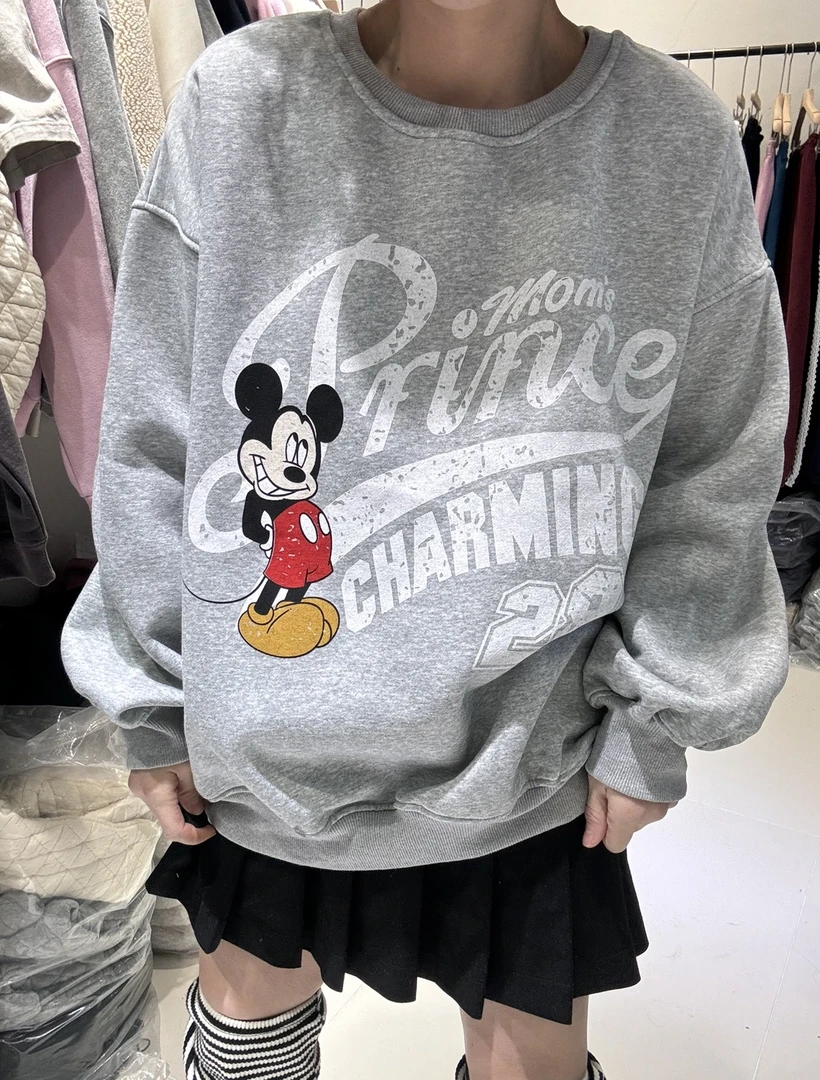 韩版加绒字母米奇卫衣