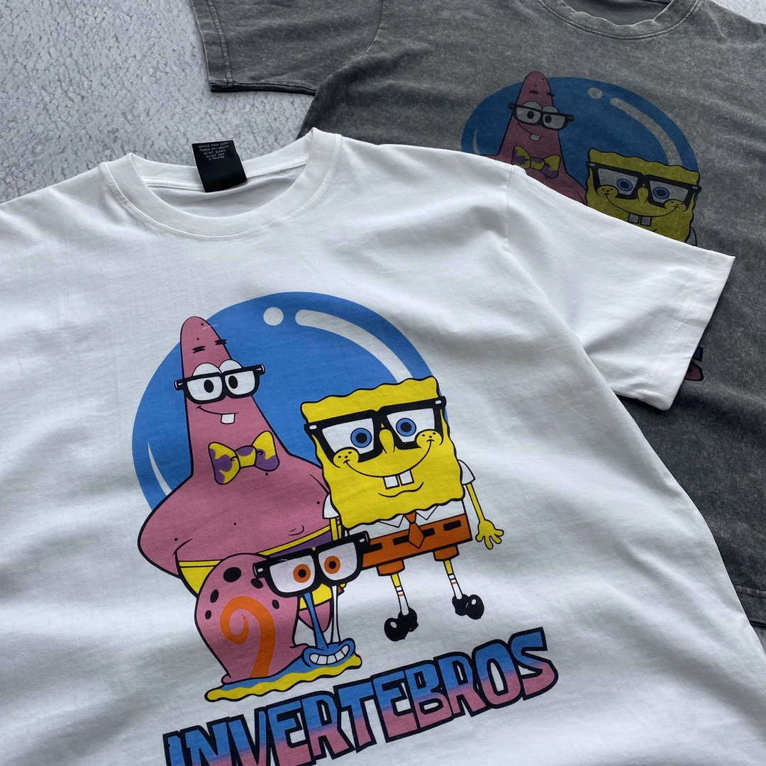 夏季休闲t恤动漫海绵宝派大星纯棉时尚圆领半袖宽松大码潮流印花