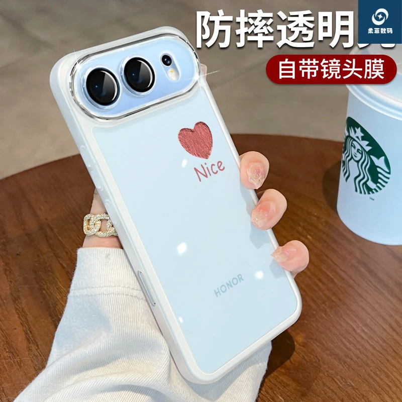 适用华为荣耀500手机壳400pro新款硅胶透明带镜头膜全包防摔爱心