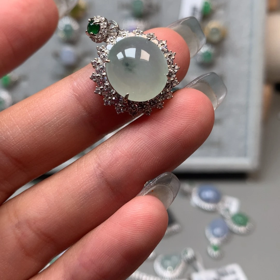 翡翠戒指银S925镶嵌吊坠