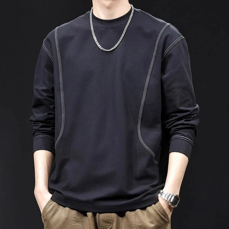 Cebrodz春季长袖t恤男2025新款高端拼接黑内搭打底衣服