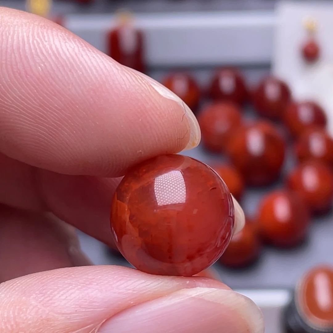 茂***森南红玛瑙未镶嵌南红玉石14.5mm瓦西牛血火焰纹单珠