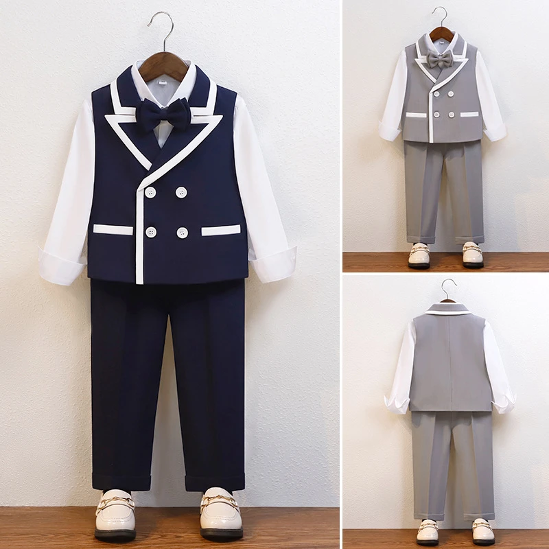 男童礼服花童周岁生日小西装儿童英伦西服马甲套主持钢琴演出服