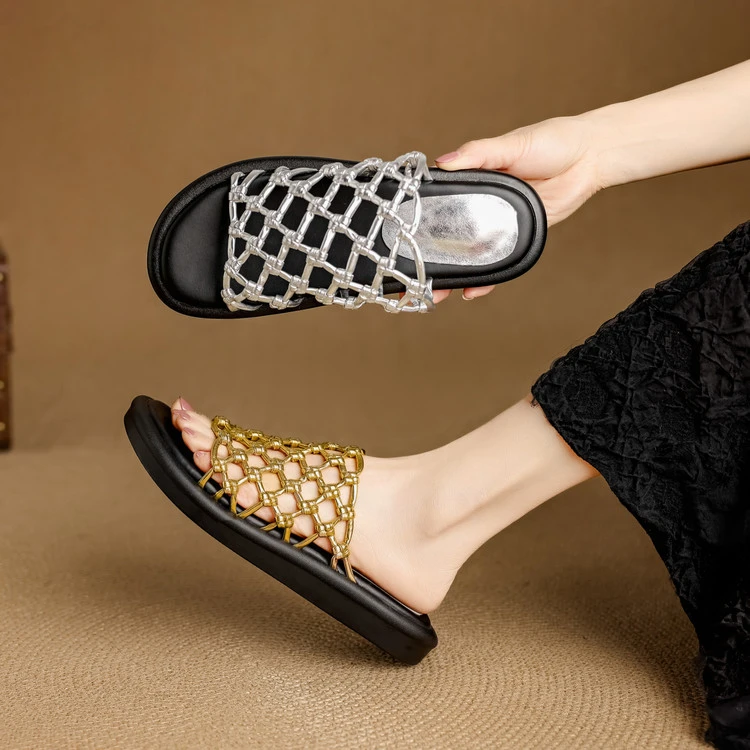 2.5cm 通勤休闲百搭舒适软底镂空一字拖夏季简约风时尚沙滩凉拖鞋