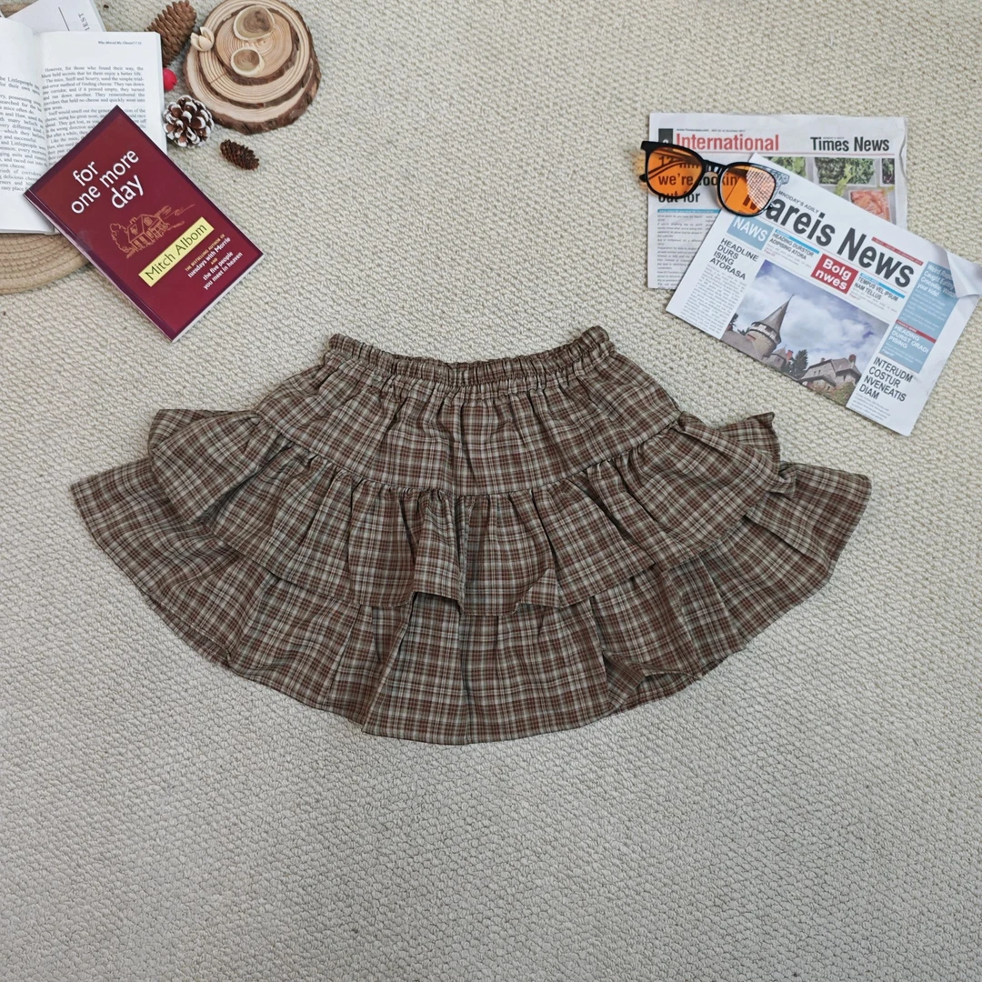 2025春季新款女装洋气时尚格子带内衬短裙半身裙9886