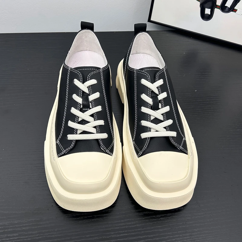 透气休闲板鞋2025新款春秋款板鞋休闲鞋时尚韩版系带方头真皮男鞋