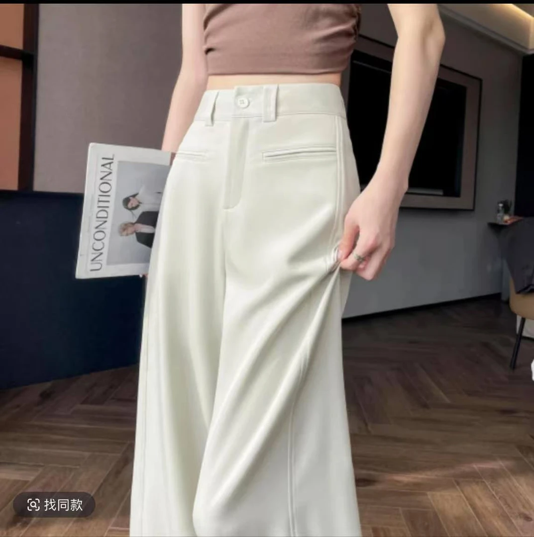 西装阔腿裤女2025夏季高级感弯刀直筒阔腿拖地裤女