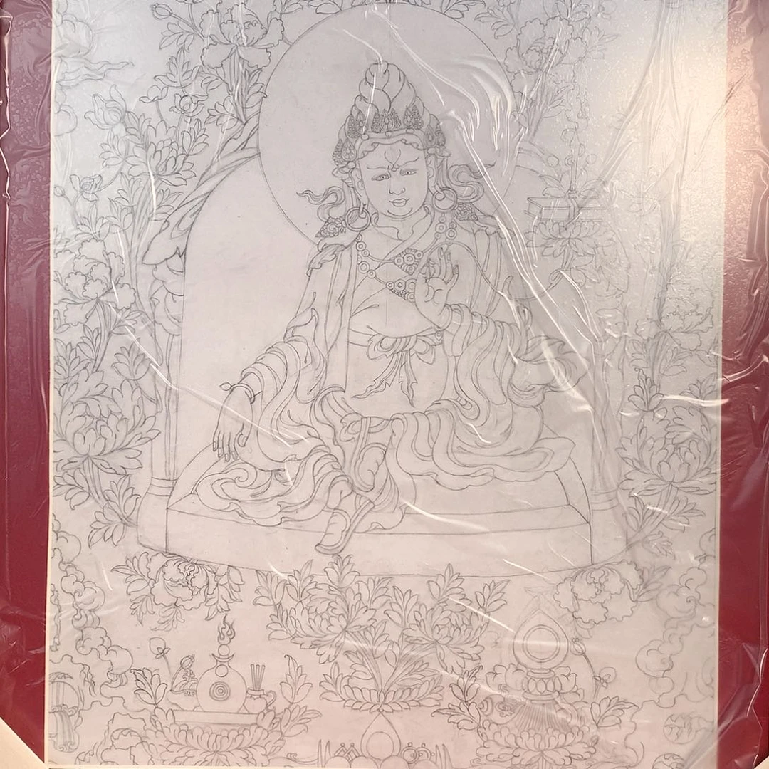 吊坠热贡纯手绘唐卡文殊线稿