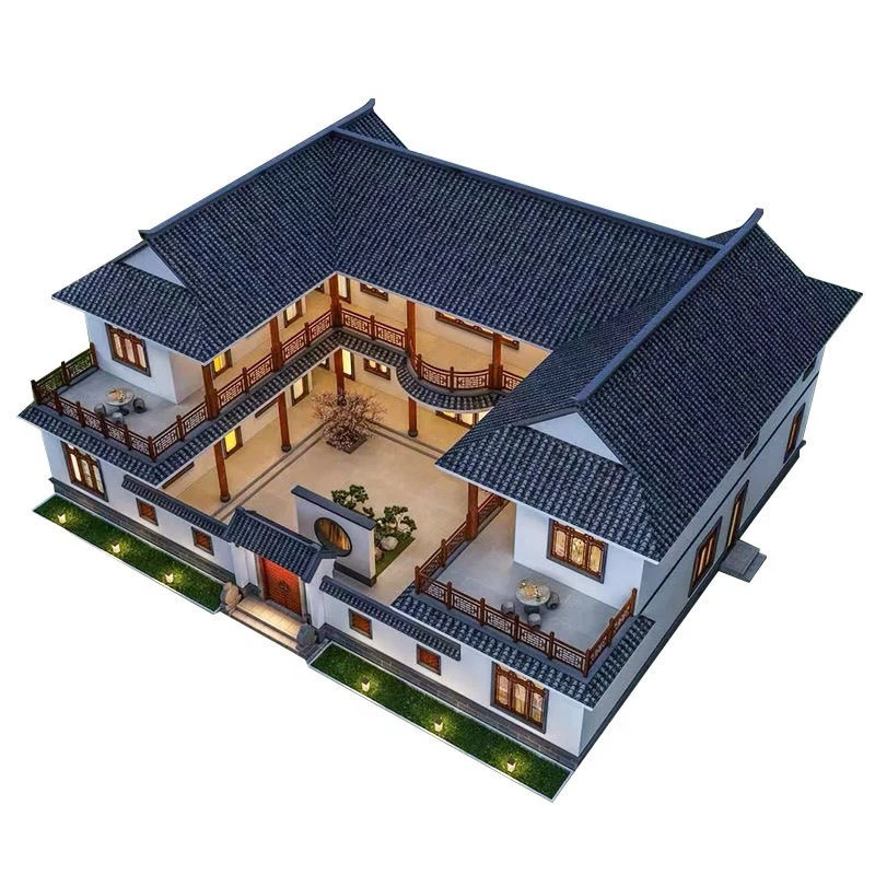 二层四合院全套施工图定制中式别墅设计房屋农村自建房图纸效果图