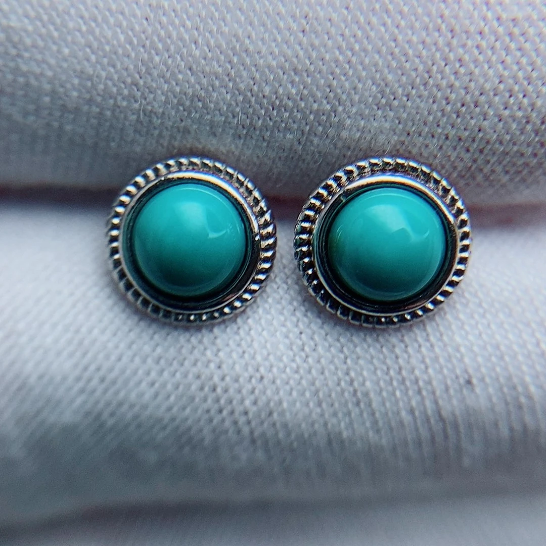 绿松石银S925镶嵌耳钉