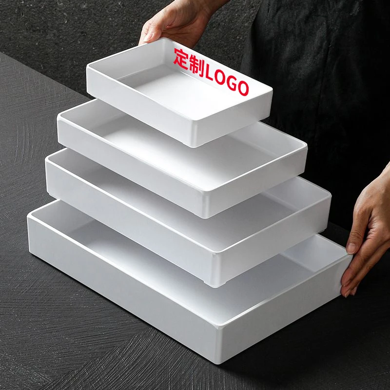 熟食展示盘卤味鸭货白色盘卤菜卤肉加厚自助餐托盘长方形串串托盘