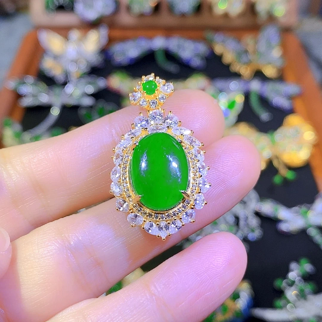 吊坠(不含链)银S925镶嵌翡翠