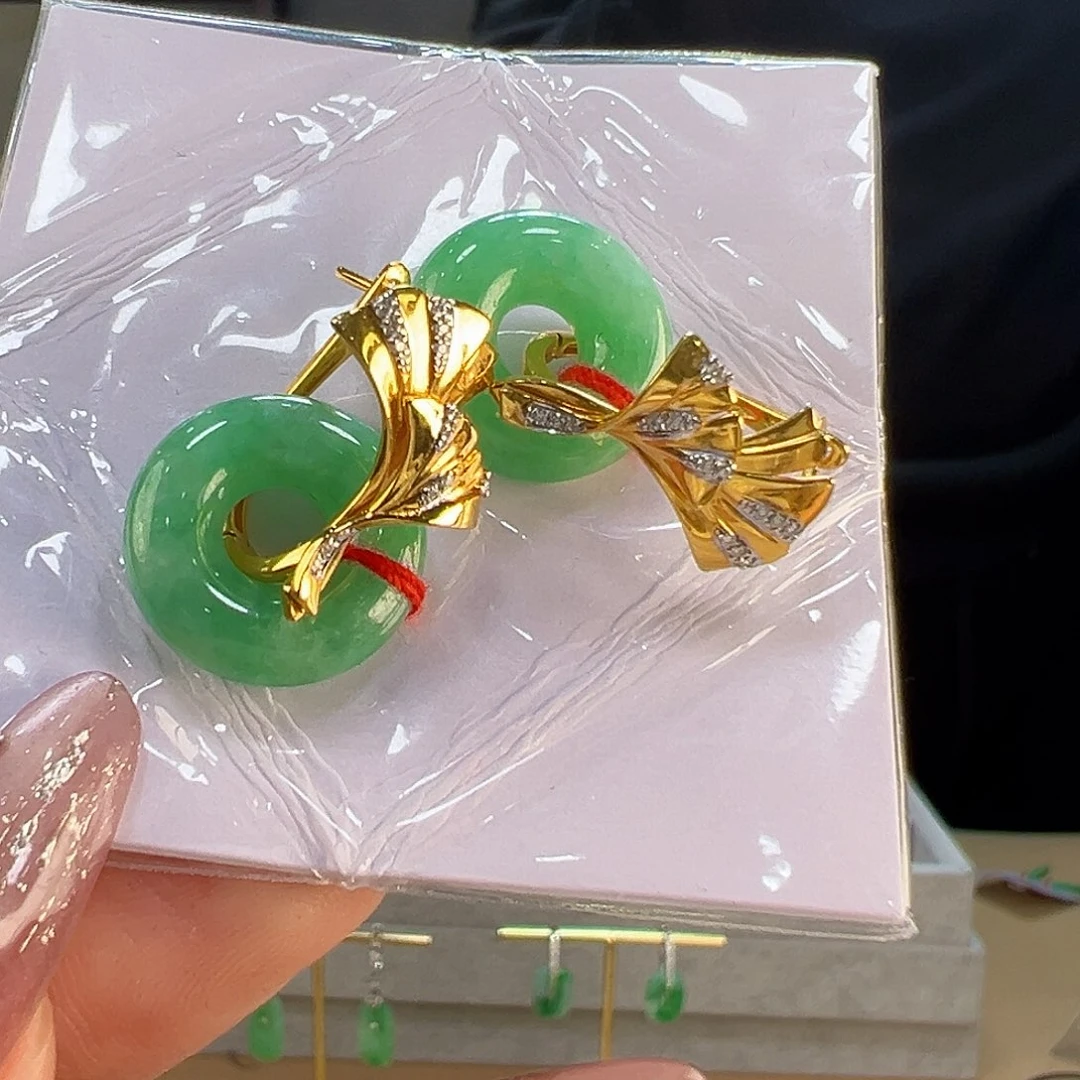 翡翠耳饰18K金镶嵌耳环