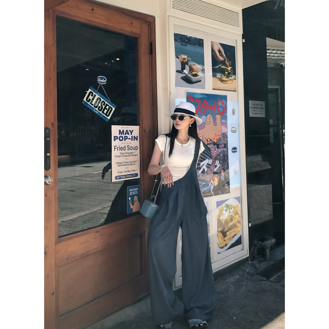 LI婉君【单肩亚麻背带裤】显瘦设计感宽松薄款背带裤LWJ25B2K1483