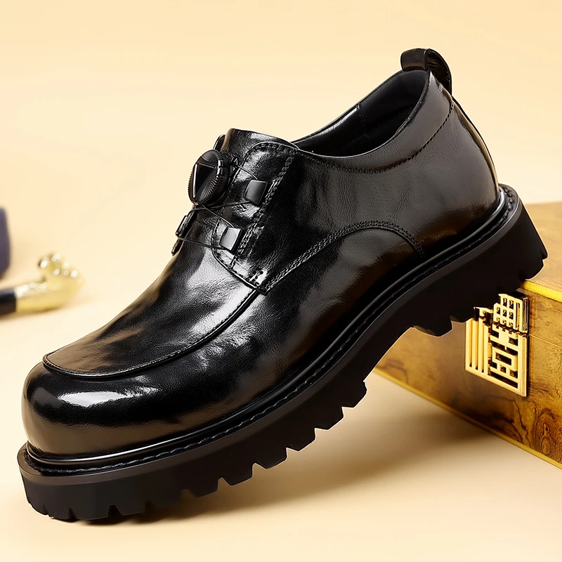 弗·迪梅倫（黑科技功能男鞋黑色）商务休闲旋转扣百搭德比厚底男鞋