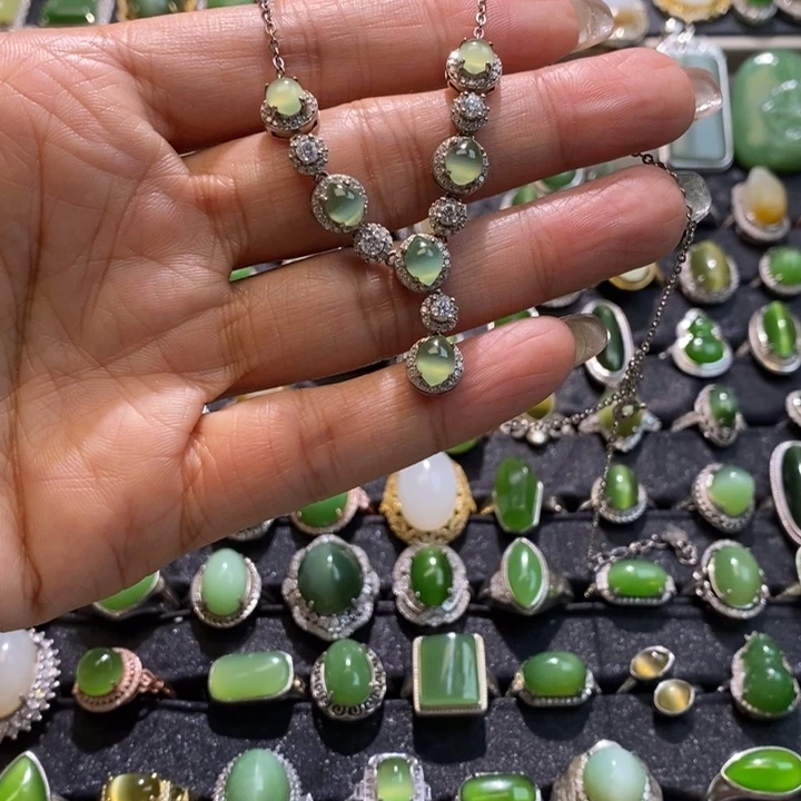 和田玉银S925镶嵌挂件