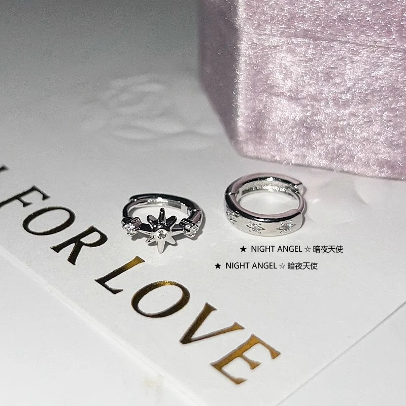 铜合金锆石耳饰 铜镶不对称六芒星极简耳圈通勤小众设计耳环女百