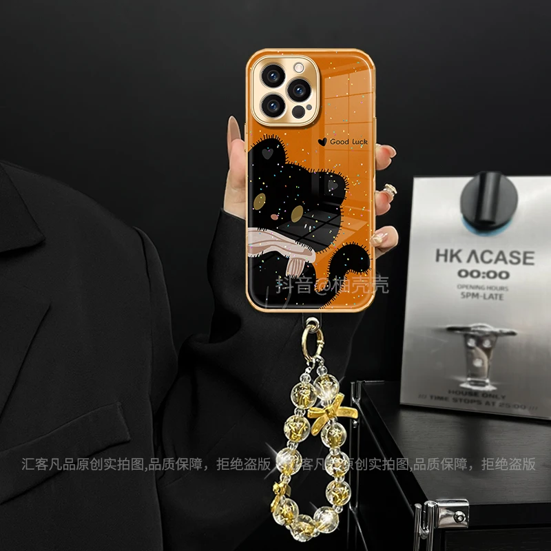 适用【苹果/oppo/华为/vivo/小米】电镀水凝壳金色猫咪防摔手机壳女