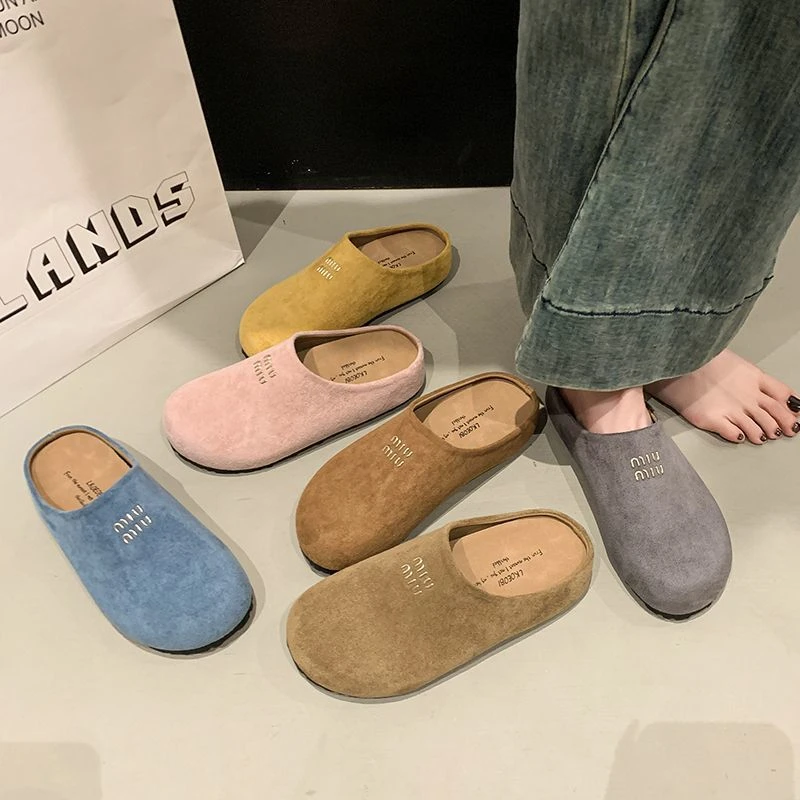 包头半拖鞋女外穿厚底勃肯鞋2025新款春夏季平底一脚蹬孕妇凉拖鞋